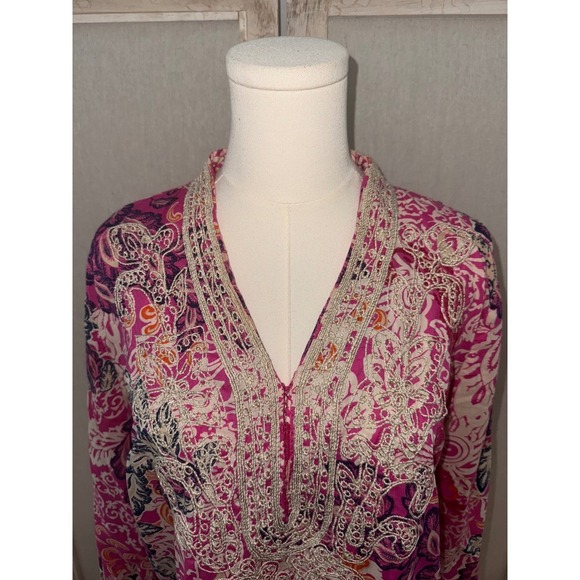 Charter Club Womens Pink Floral Embellished 3/4 Sleeve Tunic Top Size Large - Picture 5 of 8